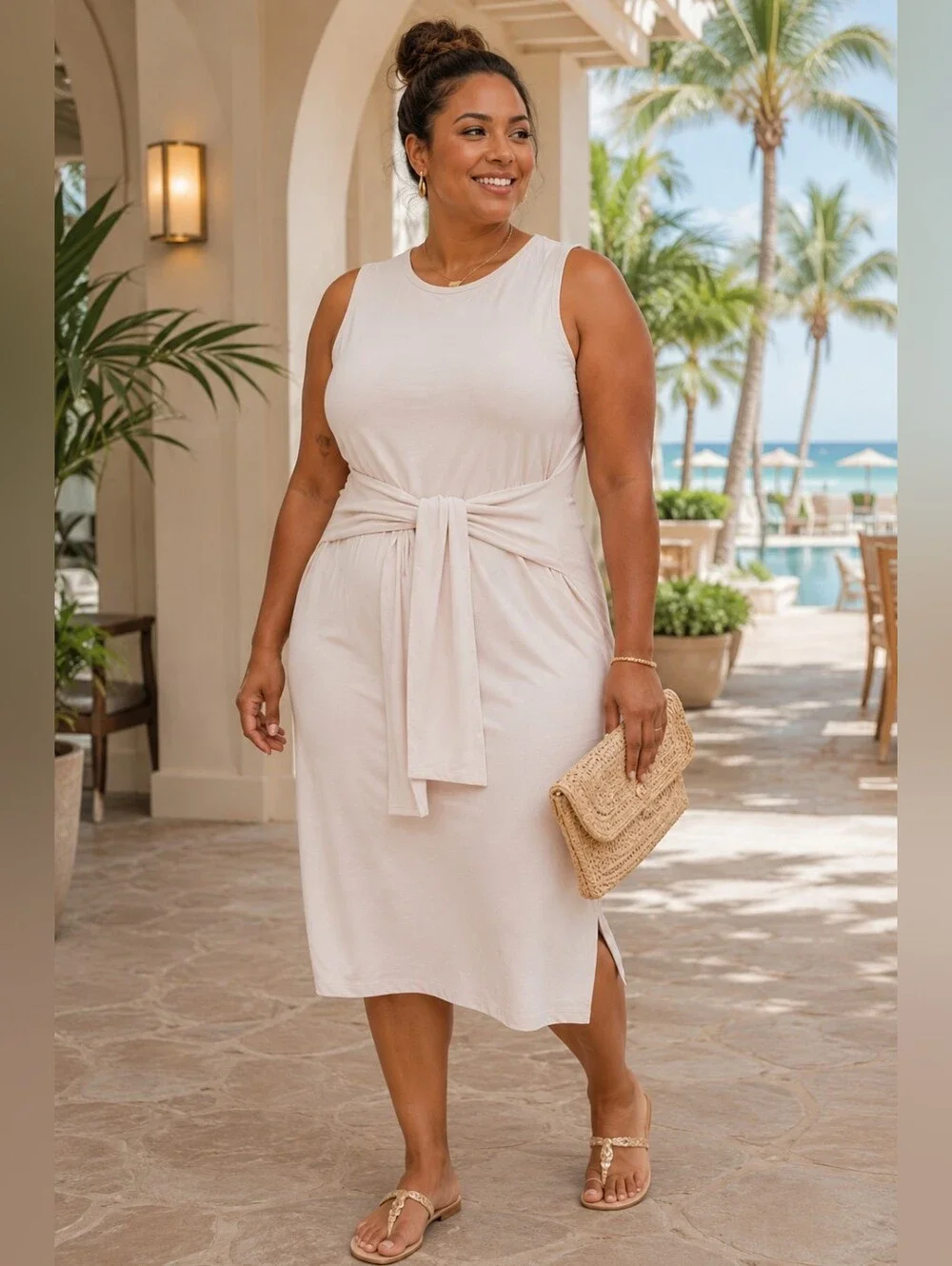 Adore Me Amare Sleeveless Tie-waist Midi Dress in Blush Casual Women's 2X NWT